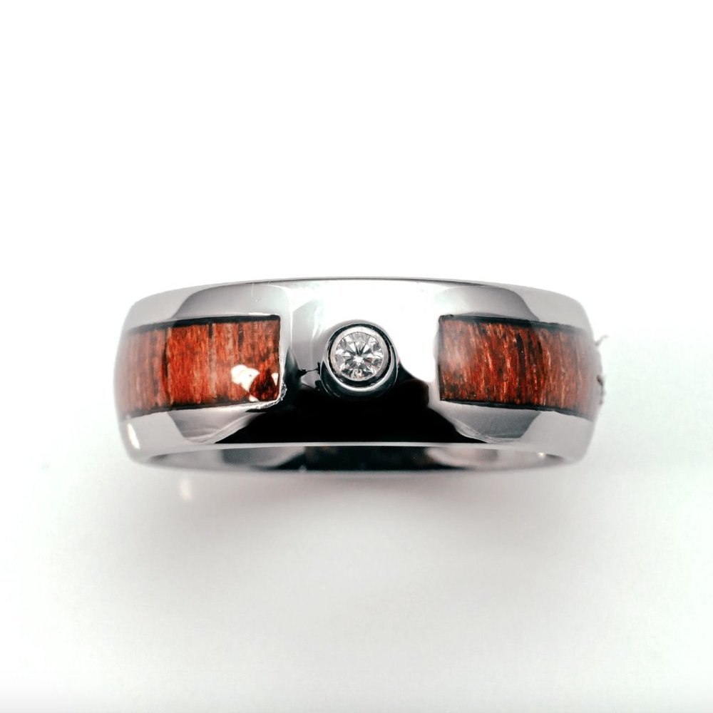Mens Tungsten Mahogany Inlay 8mm Cubic Zirconia Wedding Band Ring Size 13 - Picture 2 of 3